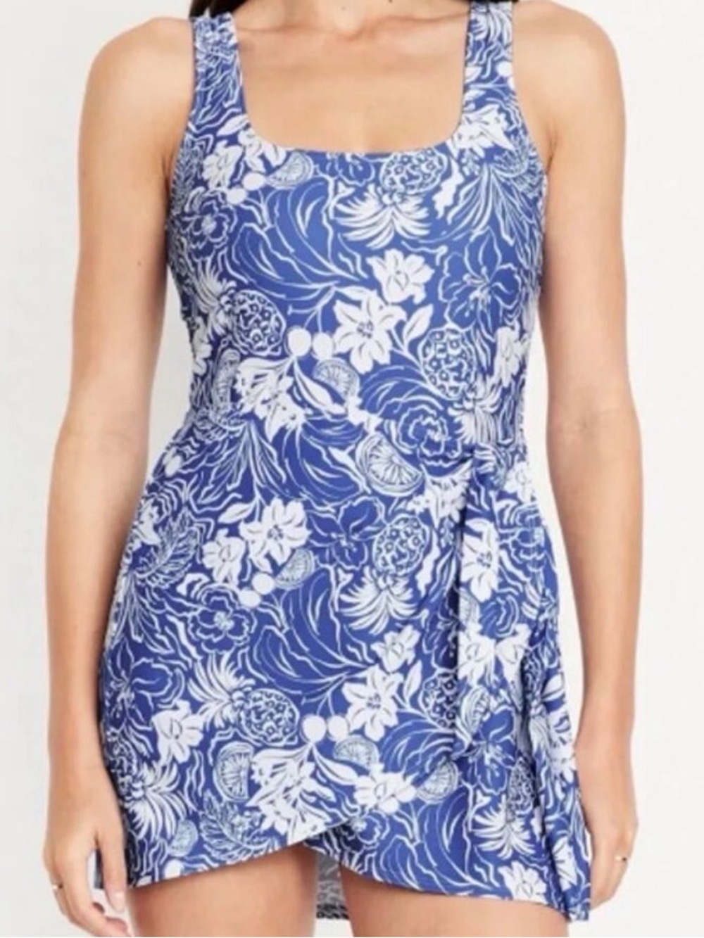 Old Navy Blue & White Floral Swim Dress Large – Built Chest Support